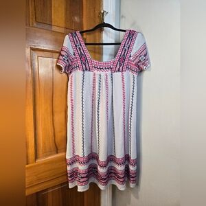 Maeve Pink and Blue Embroidered Patterned Mini Dress Sz Small